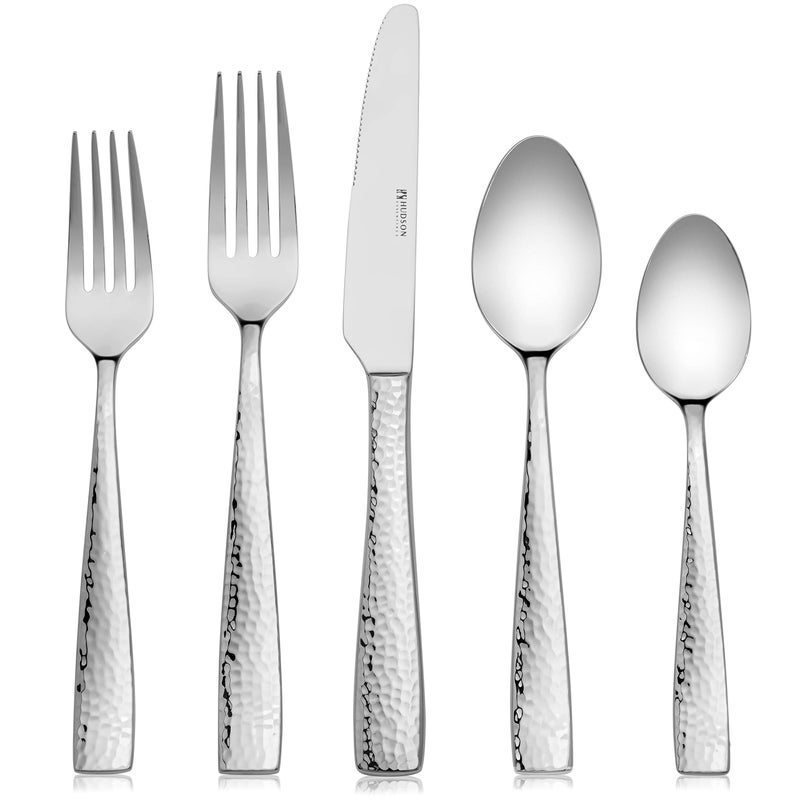 Hudson Essentials 40-Piece Hammered Stainless Steel 18/10 Flatware Silverware Set, Service for 8 (40-Piece Set) - Image 1